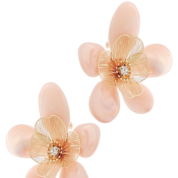 Filigree & Acetate Flower Clip Earrings - Picture 4 of 4